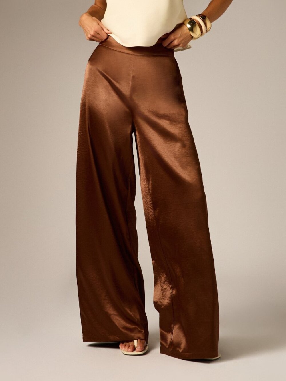 Brown Elegant Women's Asymmetrical Tie Dye Wide Leg Palazzo Trousers
